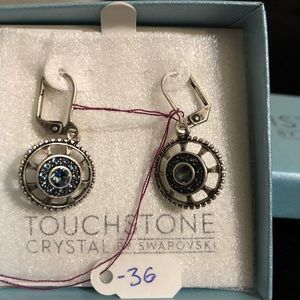 Denim medallion earrings